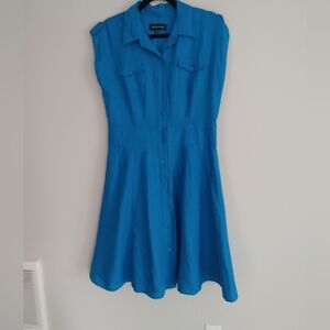 JONES NEW YORK Blue 100% LINEN DRESS SIZE 10